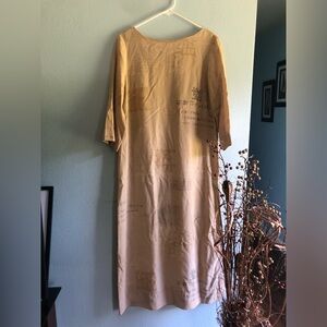 Susan Bristol vintage/Beige Long Sleeve Dress with Subtle Print